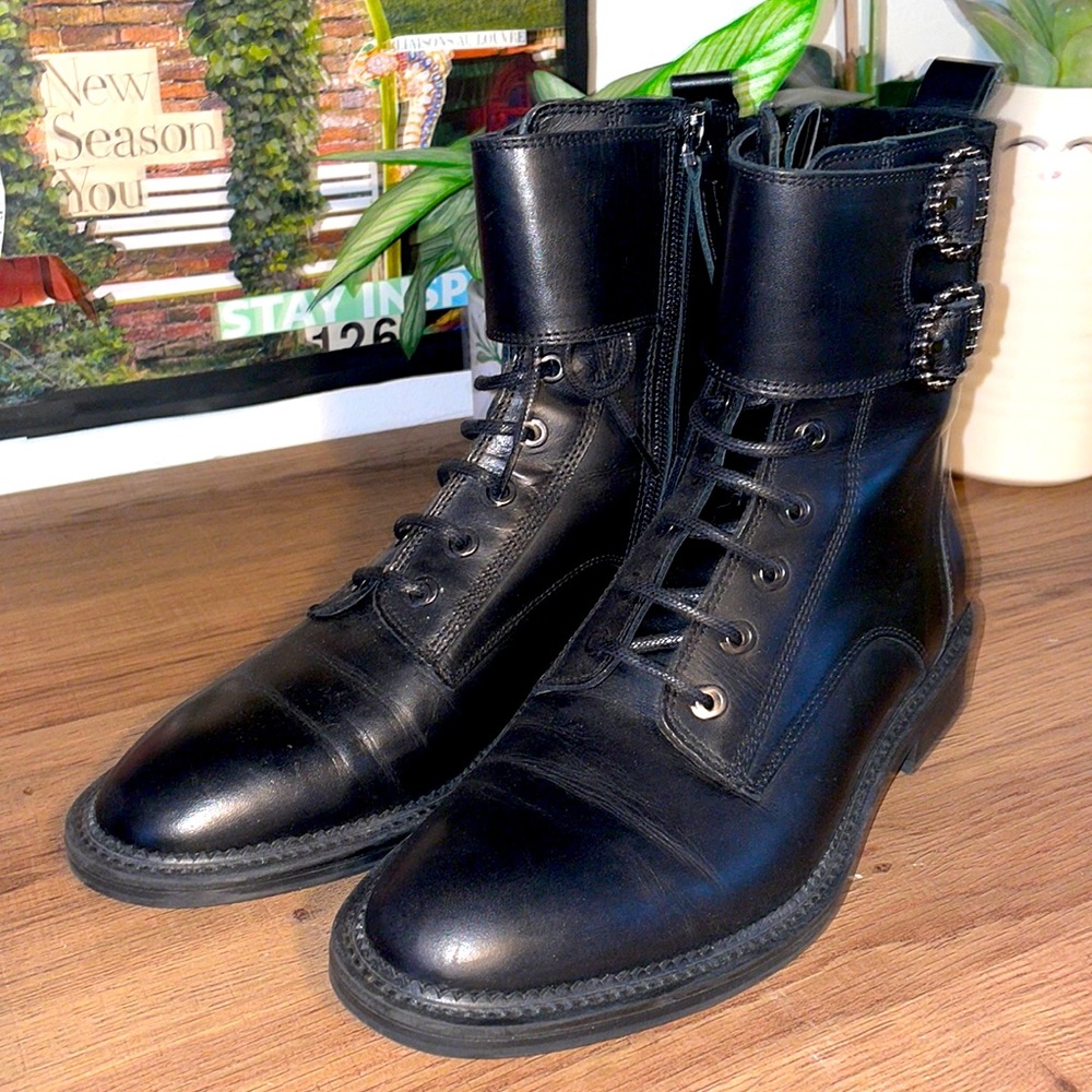 Zara leather combat boot